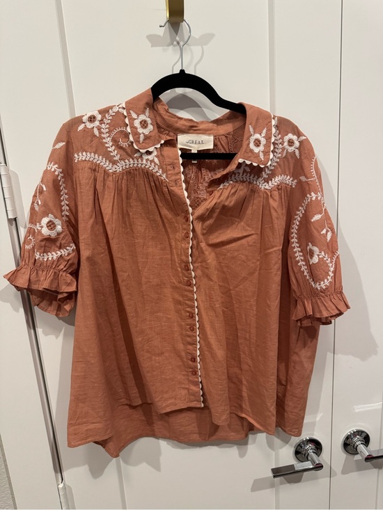 THE GREAT. Tops - The GREAT Rust Embroidered Button-Front Women's Top